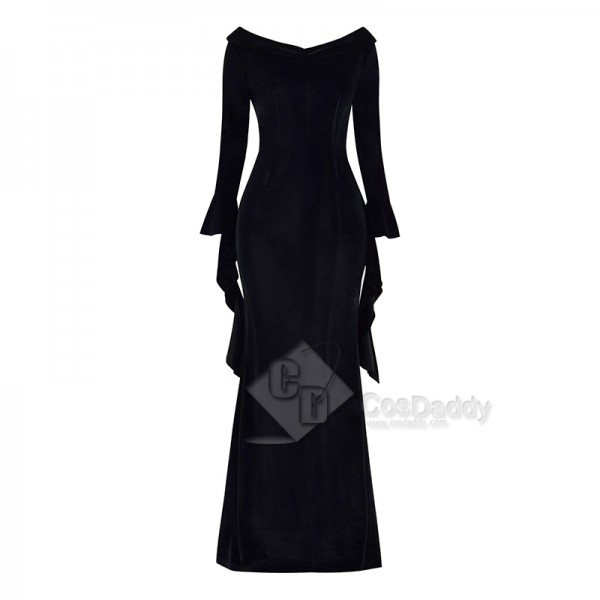 2022 Addams Family Morticia Dress Black Off Shoulder Maxi Dress Halloween Costume