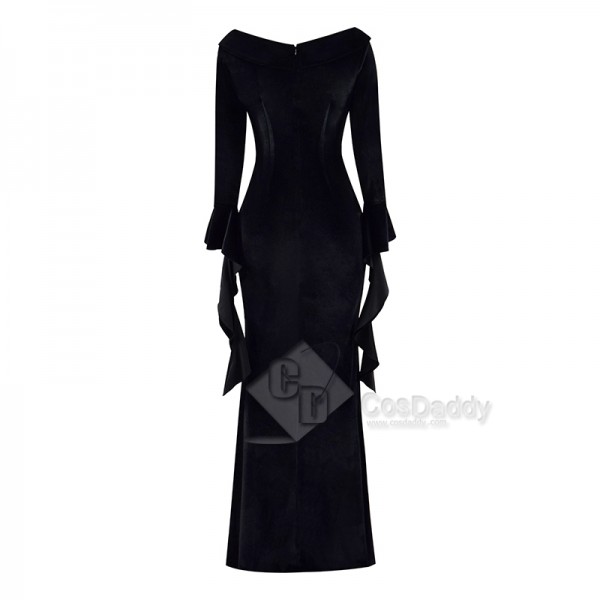 2022 Addams Family Morticia Dress Black Off Shoulder Maxi Dress Halloween Costume