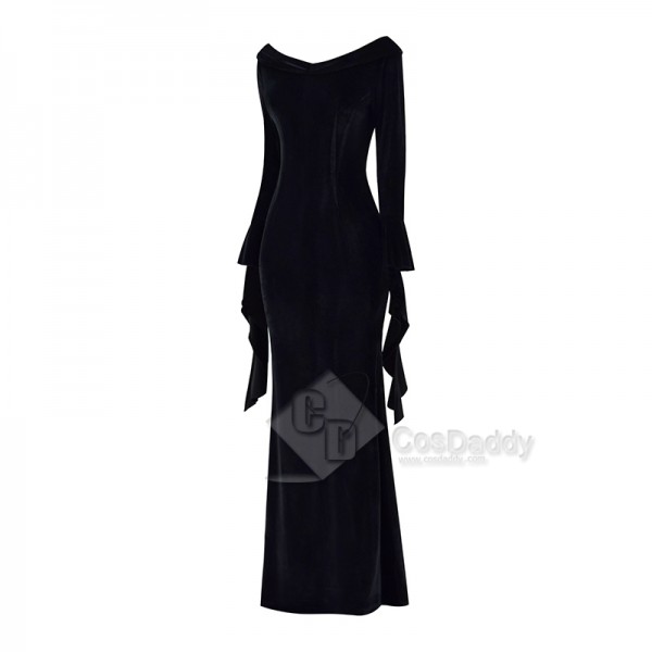 2022 Addams Family Morticia Dress Black Off Shoulder Maxi Dress Halloween Costume