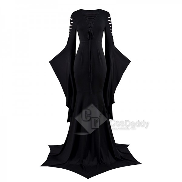 2022 Addams Family Women Morticia Cosplay Costume Long Sleeve Dress Halloween Party Suit