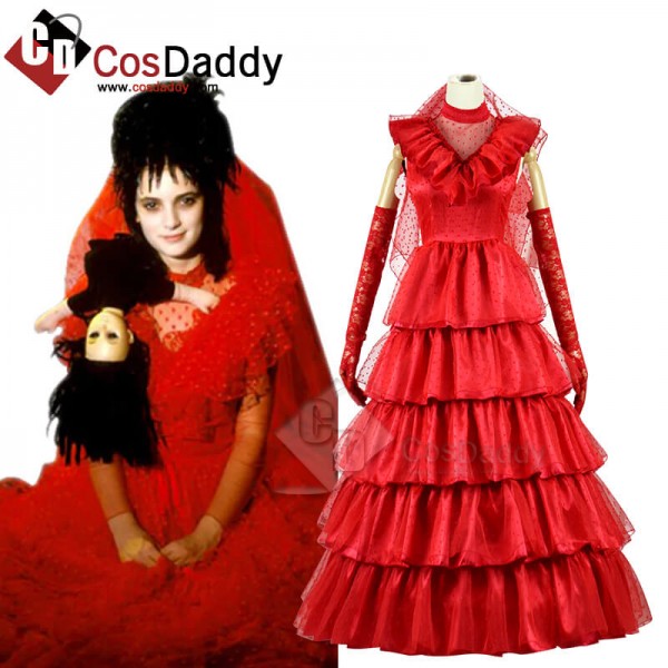 Beetlejuice Lydia Gothic Red Dress Women Wedding Dress Festival Carnival Christmas Outfit CosDaddy