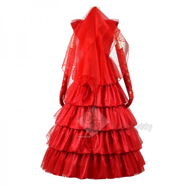 Beetlejuice Lydia Gothic Red Dress Women Wedding Dress Festival Carnival Christmas Outfit CosDaddy