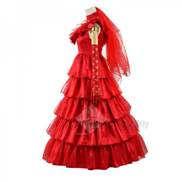 Beetlejuice Lydia Gothic Red Dress Women Wedding Dress Festival Carnival Christmas Outfit CosDaddy