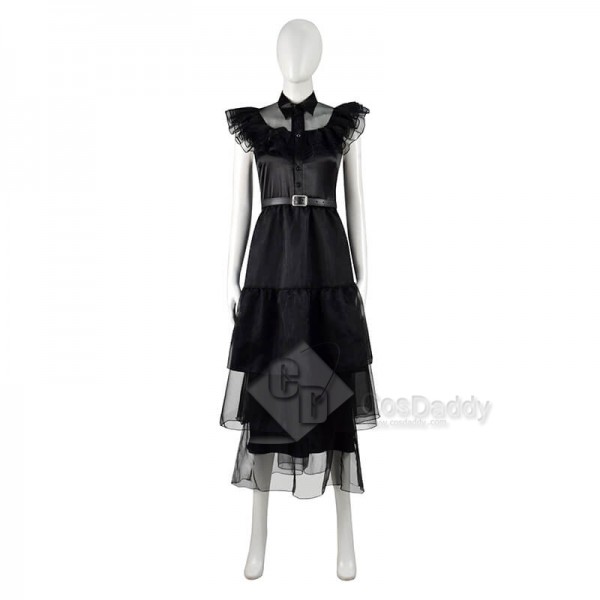 CosDaddy Wednesday Addams Black Dress Wednesday Dress Cosplay Outfit Halloween Costume