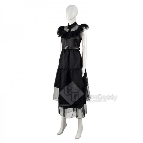 CosDaddy Wednesday Addams Black Dress Wednesday Dress Cosplay Outfit Halloween Costume