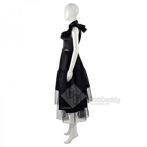 CosDaddy Wednesday Addams Black Dress Wednesday Dress Cosplay Outfit Halloween Costume