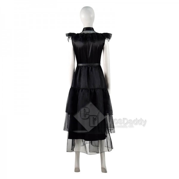 CosDaddy Wednesday Addams Black Dress Wednesday Dress Cosplay Outfit Halloween Costume