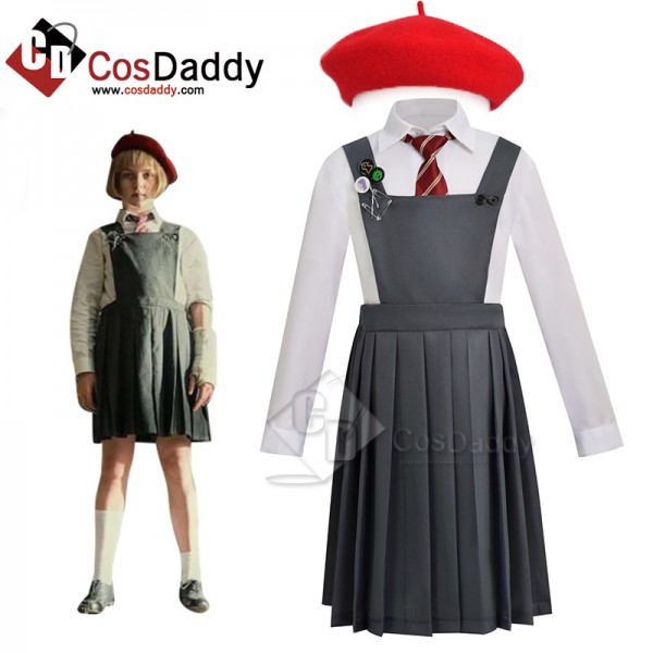 Roald Dahl’s Matilda The Musical Hortensia Cosplay Costume School Uniform Red Beret