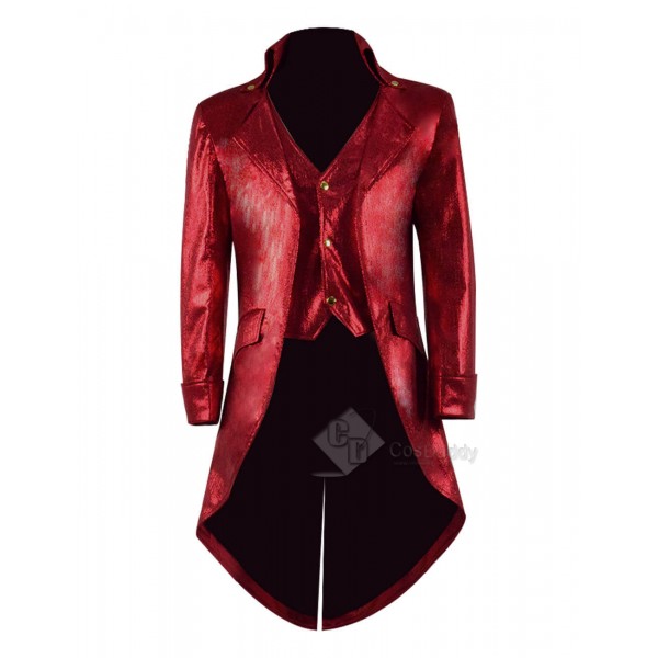 Steampunk Fashion Tailcoat Victorian Gothic Leather Jacket Litchi Pattern Costume