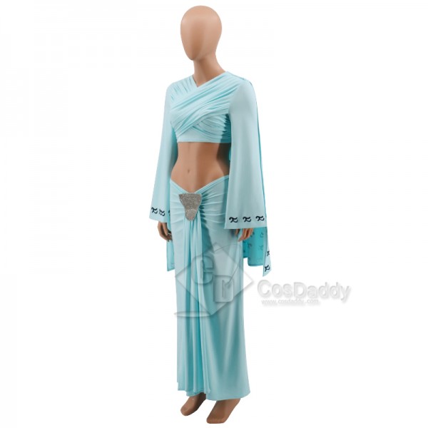 Star Wars Queen Padme Amidala Blue Tatooine Cape Dress Costume Halloween Outfit