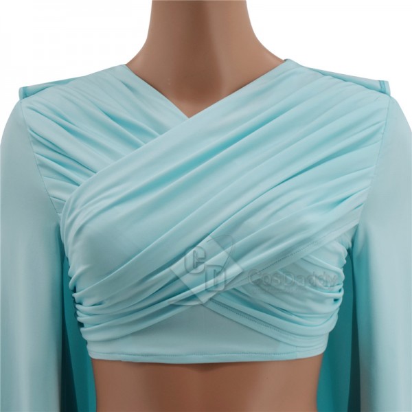 Star Wars Queen Padme Amidala Blue Tatooine Cape Dress Costume Halloween Outfit