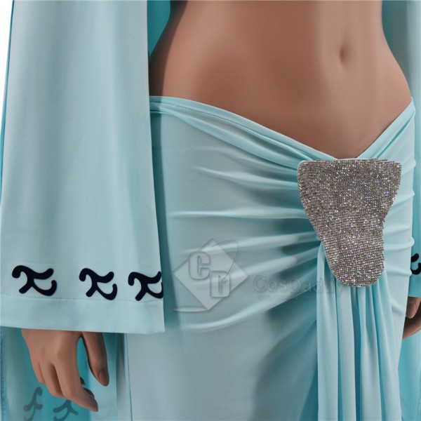 Star Wars Queen Padme Amidala Blue Tatooine Cape Dress Costume Halloween Outfit