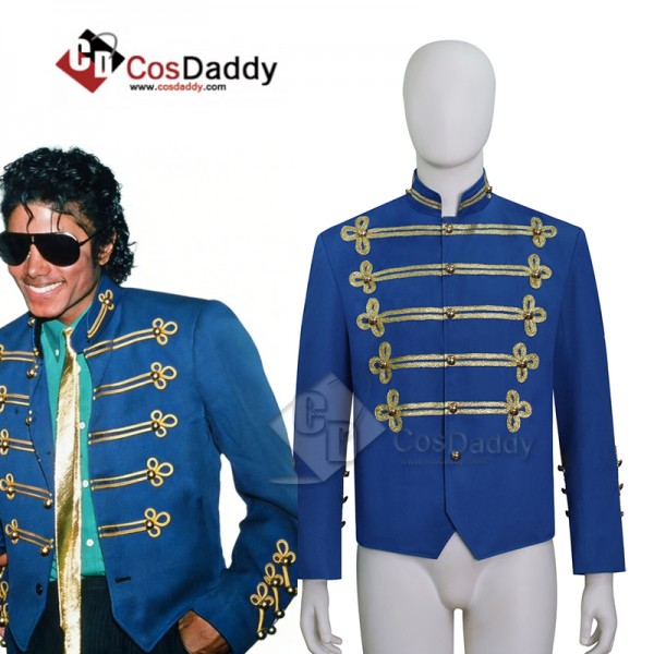 Cosdaddy Michael Jackson Cosplay Blue Military Marching Band Jacket Halloween Costume