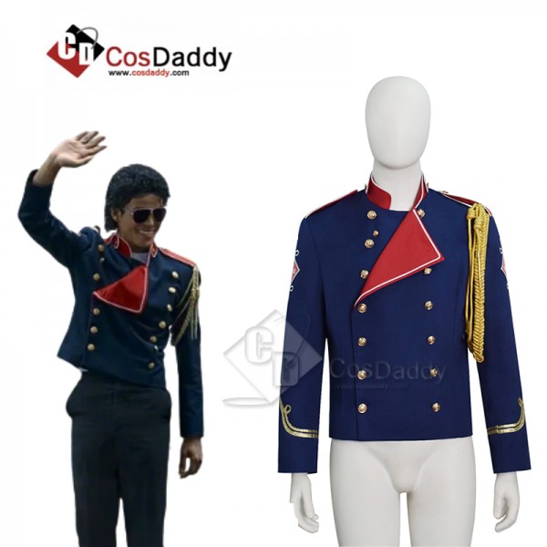 Cosdaddy Michael Jackson Cosplay Military Jacket Vintage Navy Blue Stage Performance Costume 