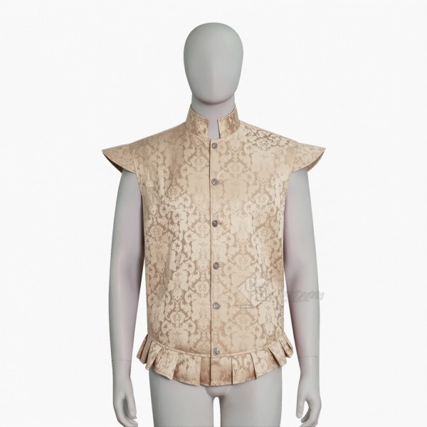 Cosdaddy Doctor Raised Jacquard Ruffle Vest Men Vintage Embossed Floral Brocade Waistcoat
