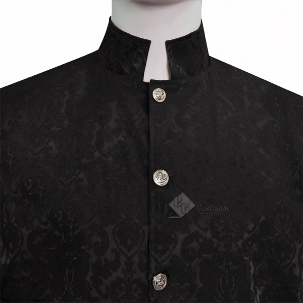 Cosdaddy Doctor Raised Jacquard Ruffle Vest Men Vintage Embossed Floral Brocade Waistcoat