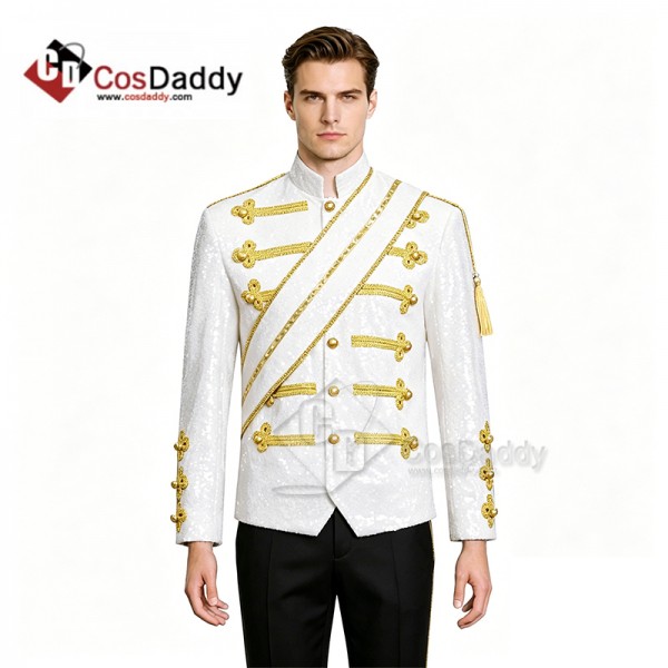 Cosdaddy Men's White Sequin Military Style Jacket ...