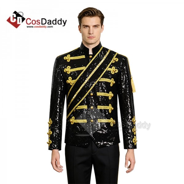 Cosdaddy Men's Black Sequin Military Style Jacket ...