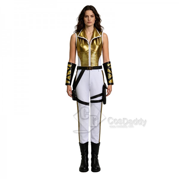Cosdaddy Masters of the Universe Teela Cosplay Jumpsuit White Gold Combat Outfit 