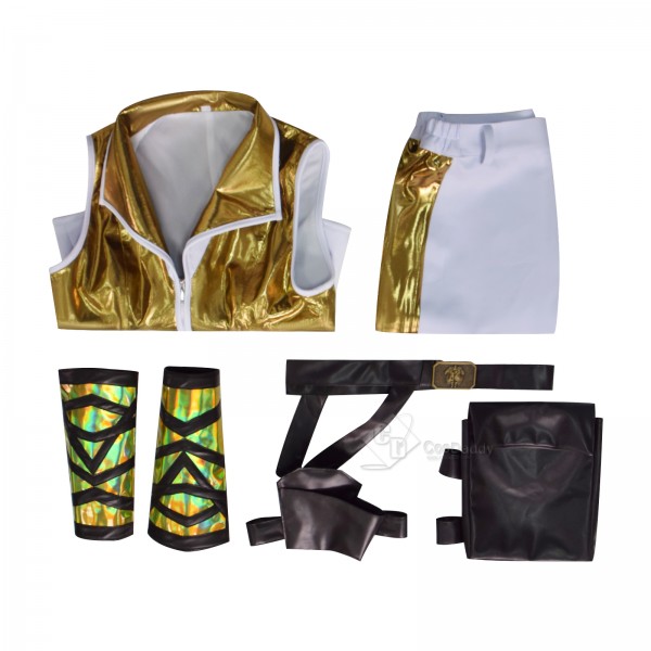 Cosdaddy Masters of the Universe Teela Cosplay Jumpsuit White Gold Combat Outfit 