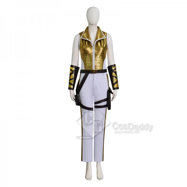 Cosdaddy Masters of the Universe Teela Cosplay Jumpsuit White Gold Combat Outfit 