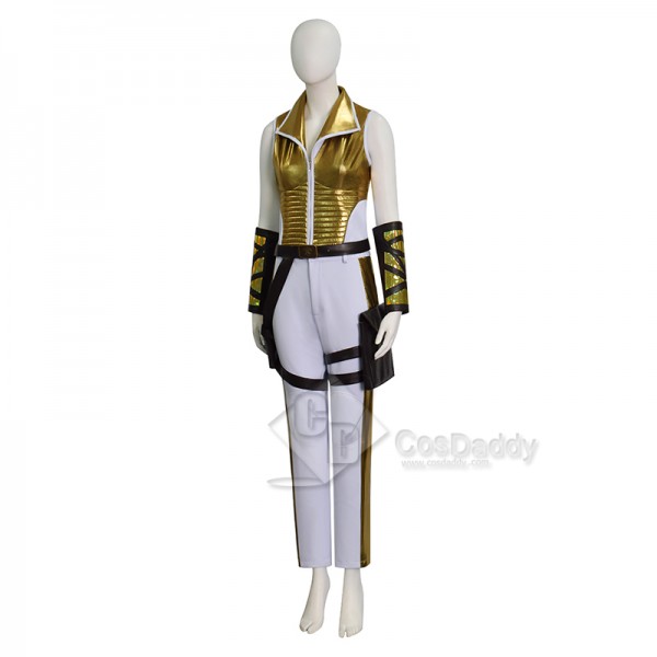 Cosdaddy Masters of the Universe Teela Cosplay Jumpsuit White Gold Combat Outfit 