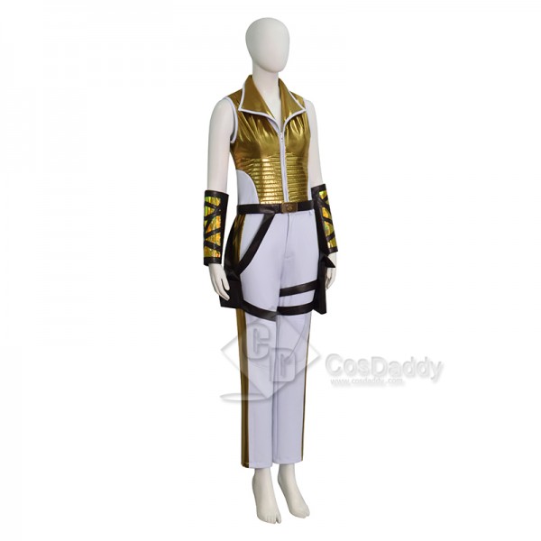 Cosdaddy Masters of the Universe Teela Cosplay Jumpsuit White Gold Combat Outfit 
