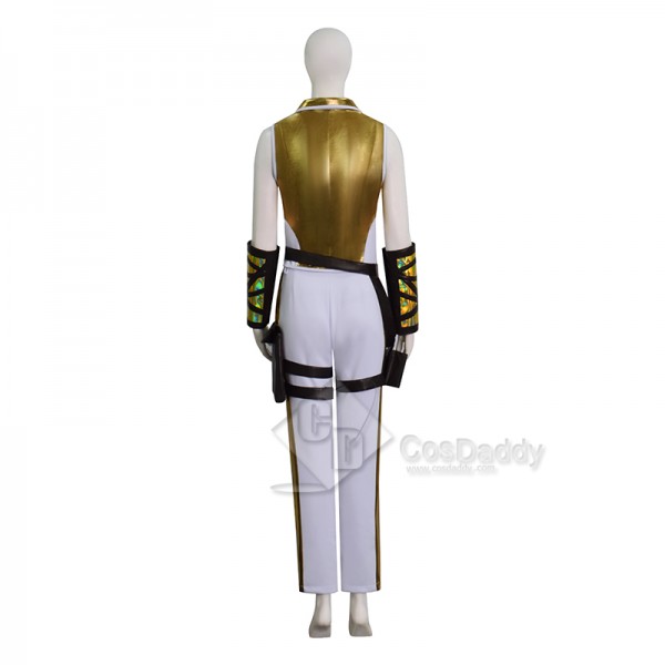 Cosdaddy Masters of the Universe Teela Cosplay Jumpsuit White Gold Combat Outfit 