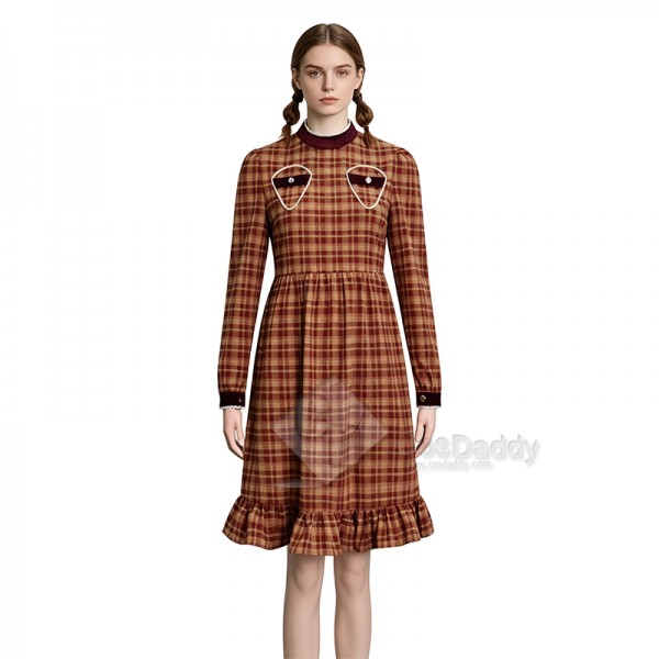 Orphan Esther Cosplay Costume Brown Plaid Dress Halloween Carnival Suit