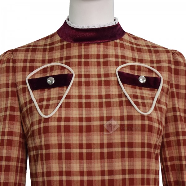 Orphan Esther Cosplay Costume Brown Plaid Dress Halloween Carnival Suit