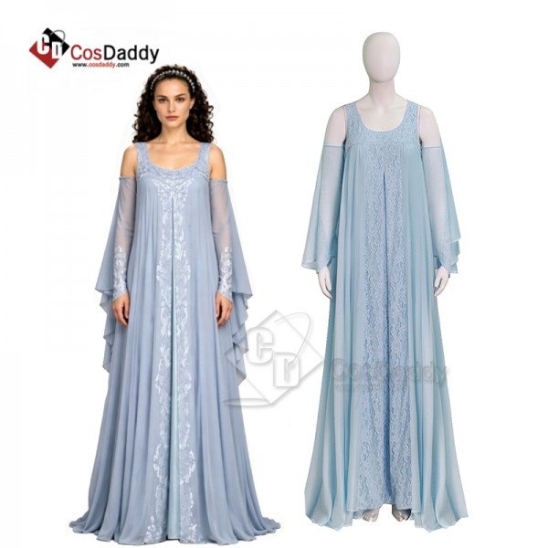 Cosdaddy Star Wars Padme Amidala Cosplay Dress Light Blue Lace Chiffon Dress