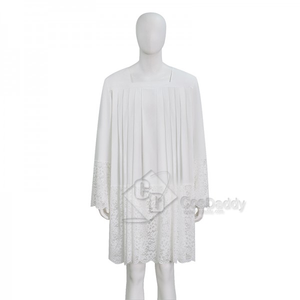 Cosdaddy White Pleated Lace Surplice Roman Catholic Liturgical Vestment Short Clergy Robe