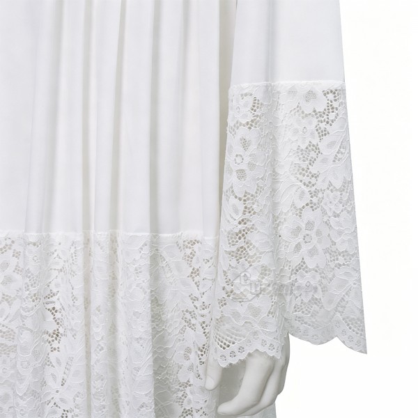 Cosdaddy White Pleated Lace Surplice Roman Catholic Liturgical Vestment Short Clergy Robe
