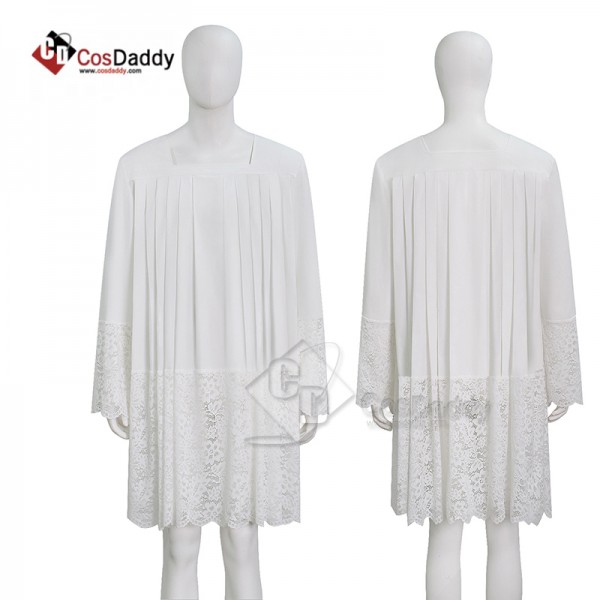 Cosdaddy White Pleated Lace Surplice Roman Catholic Liturgical Vestment Short Clergy Robe