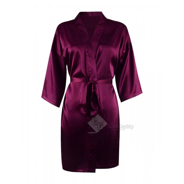 Sexy Luxury Purple Satin Robe And Nighty Costume