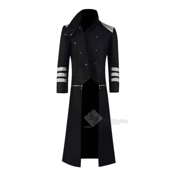 Casual Black Hooded Abrigo Hombre Button Long Trench Coat