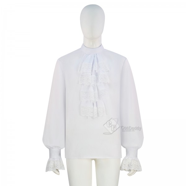 Cosdaddy Austin Powers Mid-century Vintage White Cotton Shirt Cosplay Costume Halloween Outfit 