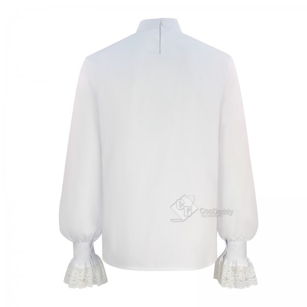 Cosdaddy Austin Powers Mid-century Vintage White Cotton Shirt Cosplay Costume Halloween Outfit 