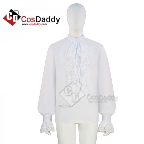 Cosdaddy Austin Powers Mid-century Vintage White Cotton Shirt Cosplay Costume Halloween Outfit 