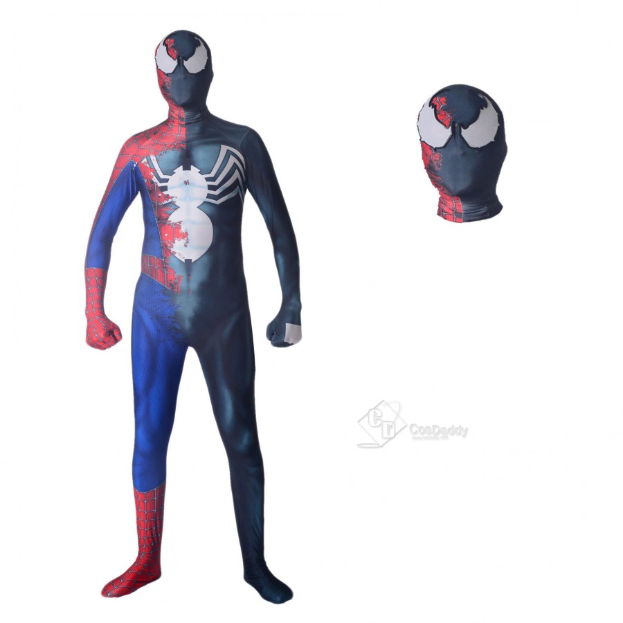 Black Red Venom Spider-Man Jumpsuit Spiderman Cosplay Costume Halloween Adult UK