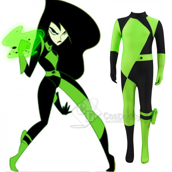 Kids Kim Possible Shego Cosplay Costume Jumpsuit Bodysuit Green Suit