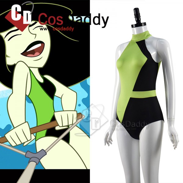 Kim Possible Shego Cosplay Costume Super Villain Green Black Swimsuit Swimwear For Adult Women