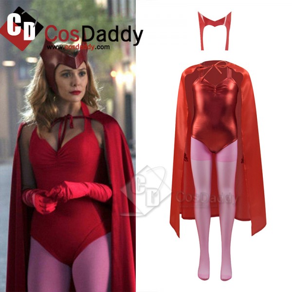 WandaVision Scarlet Witch Wanda Maximoff Cosplay Costume Red Jumpsuit For Children Girls