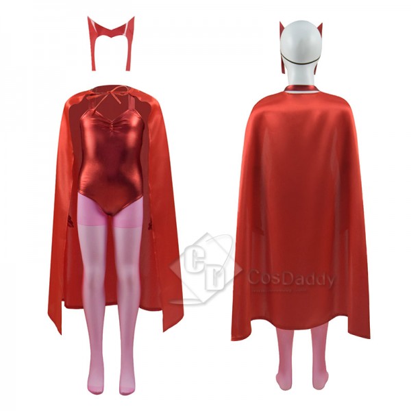 WandaVision Scarlet Witch Wanda Maximoff Cosplay Costume Red Jumpsuit For Children Girls