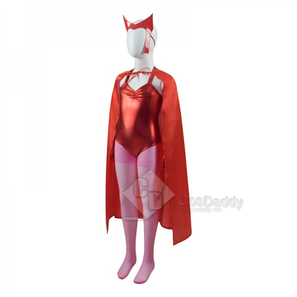 WandaVision Scarlet Witch Wanda Maximoff Cosplay Costume Red Jumpsuit For Children Girls