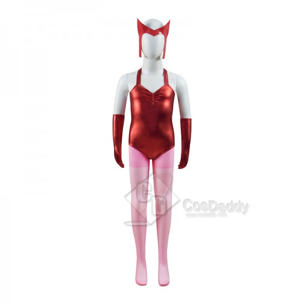 WandaVision Scarlet Witch Wanda Maximoff Cosplay Costume Red Jumpsuit For Children Girls