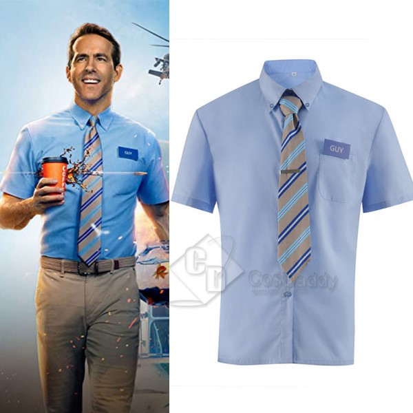 Ryan Reynolds Free Guy Guy Cosplay Costume Blue Sh...