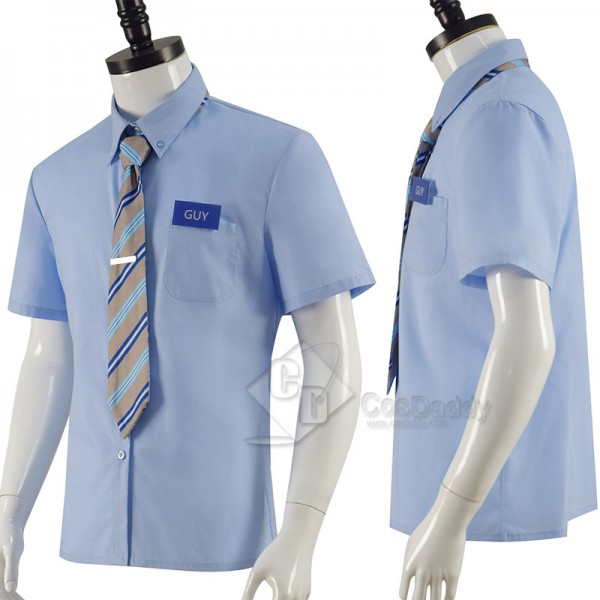 Ryan Reynolds Free Guy Guy Cosplay Costume Blue Shirt Tie Halloween Carnival Suit