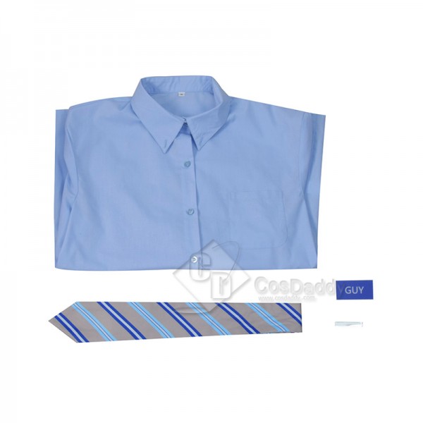 Ryan Reynolds Free Guy Guy Cosplay Costume Blue Shirt Tie Halloween Carnival Suit
