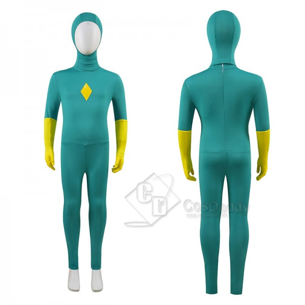 Kids WandaVision Vision Cosplay Costume Green Jumpsuit Yellow Bodysuit Cloak Full Set